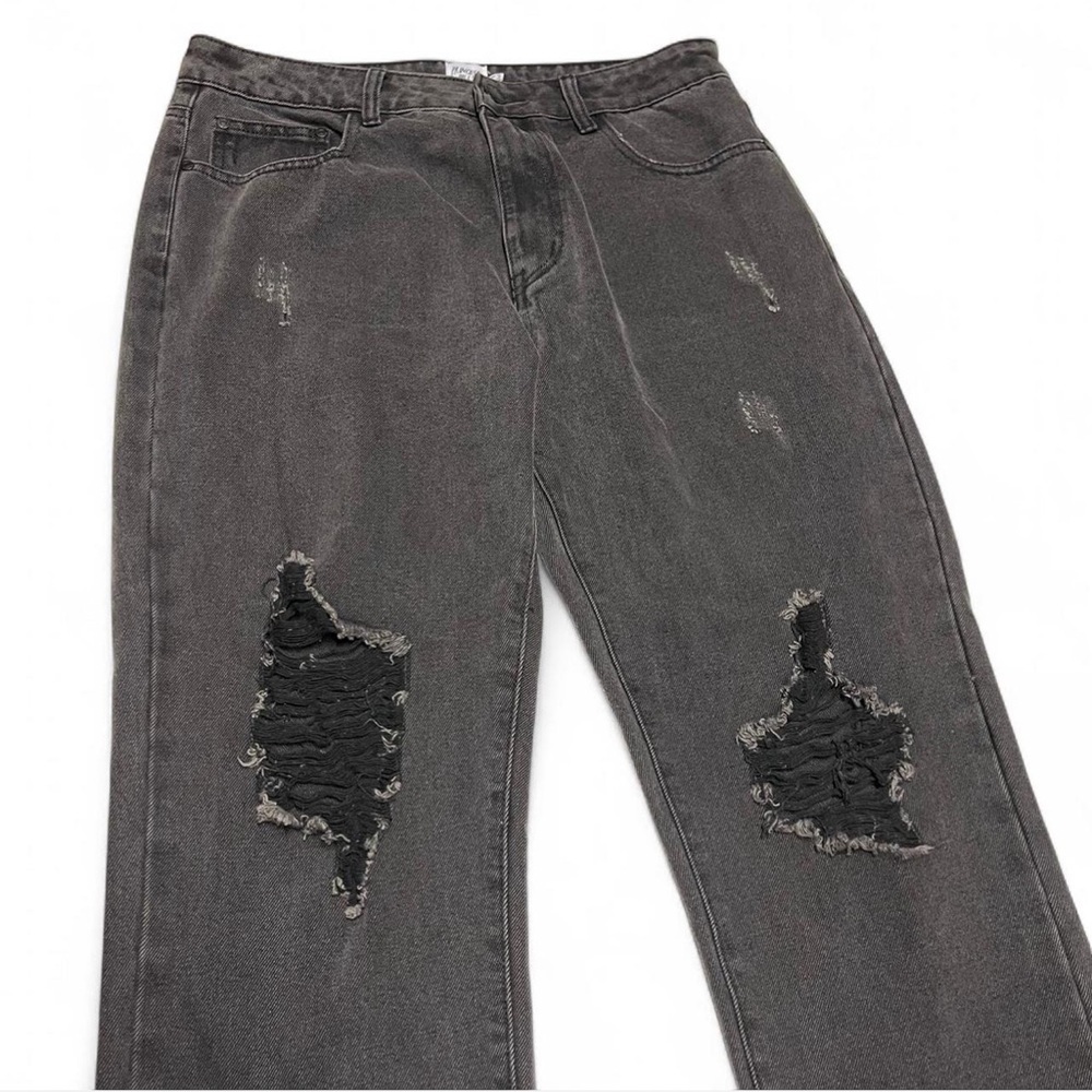 Princess Polly Women's Distressed Straight Leg Black Jeans Size 12 Trendy Grunge - Picture 2 of 8